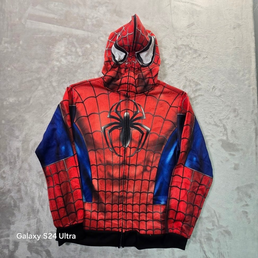 Marvel Spiderman Mad Engine Full Zip Hoodie Mens Small Red Blue Web Suit Graphic